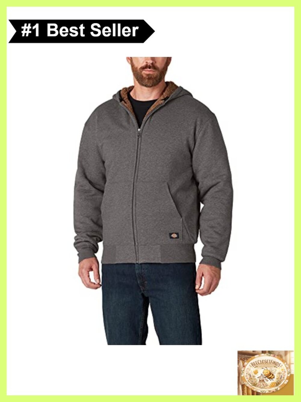 Sherpa Lined Fleece Zip Hoodie Water Defense Classic Fit Men's Outerwear